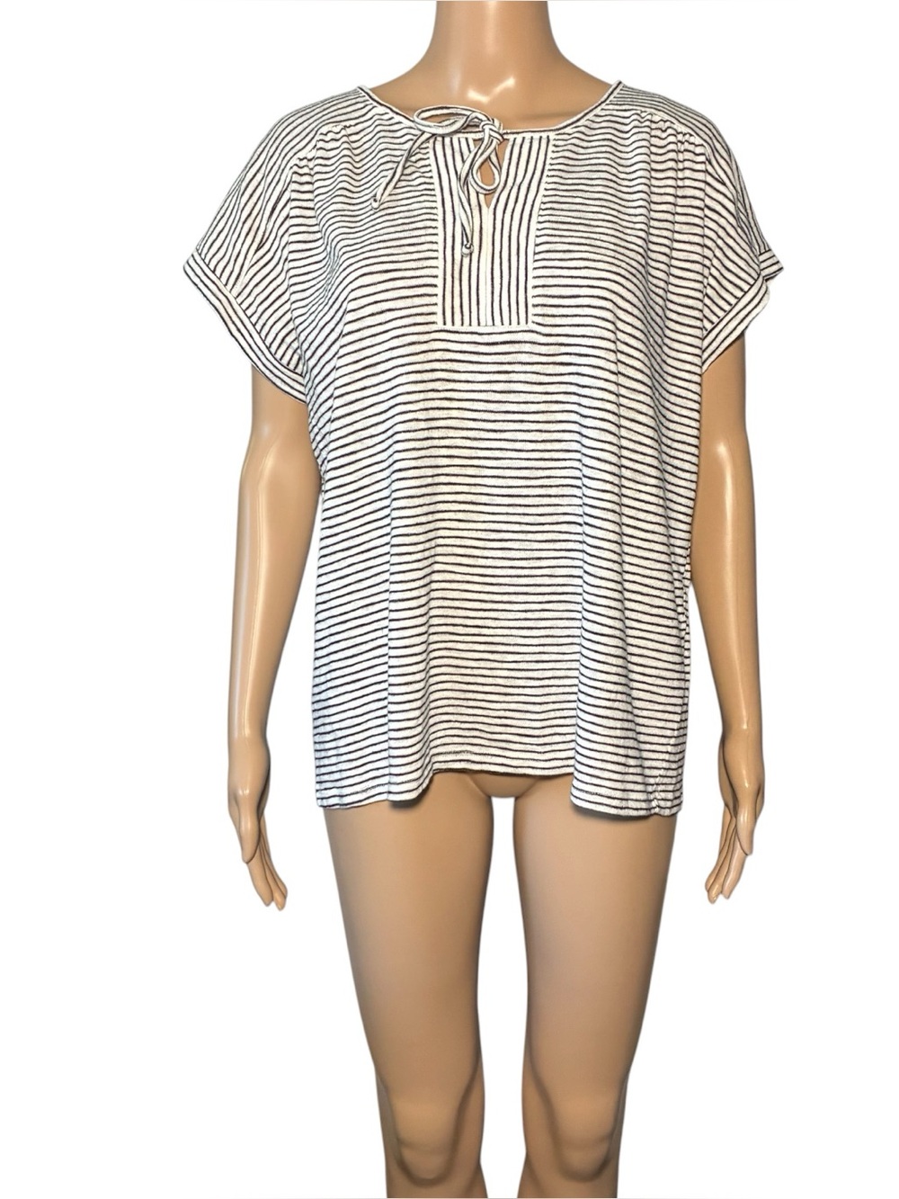Style & Co Women's Blouse Size 2X Striped Tunic Cotton Blend Cap Sleeve Casual